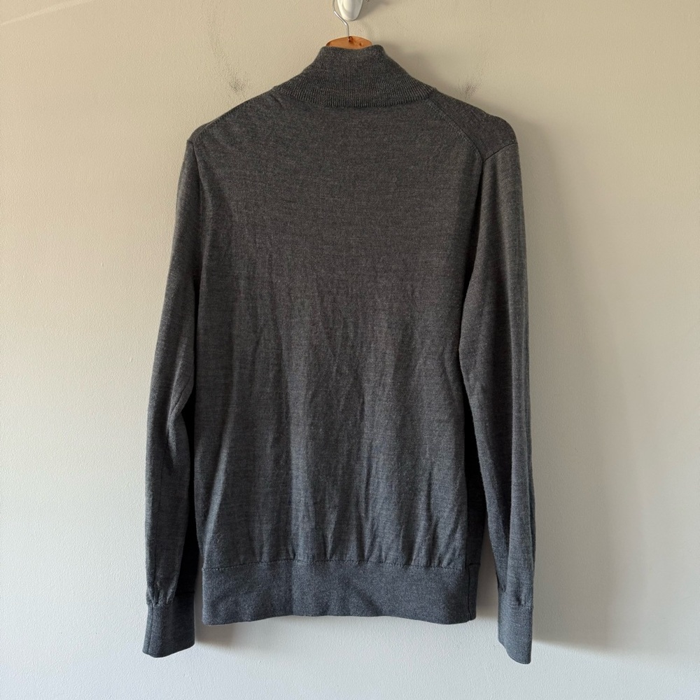 J Crew Merino Wool Sweater Mens Medium 1/4 Zip Gray Preppy Minimalist Office - Picture 2 of 15